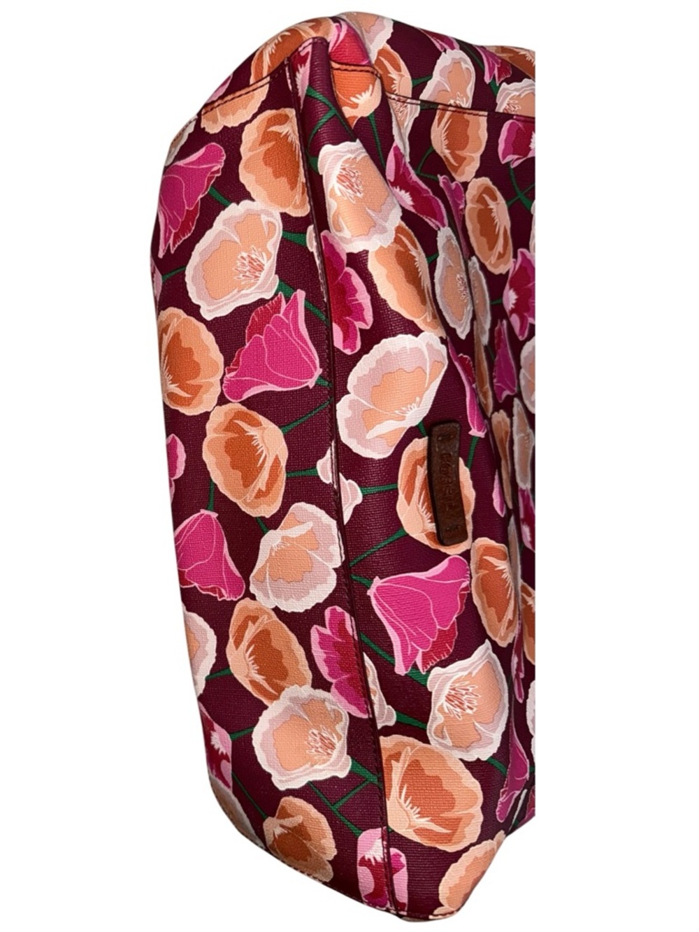 Fossil Pink Rachel Floral Print Tote with Brown Leather Straps, gold key - Picture 7 of 10